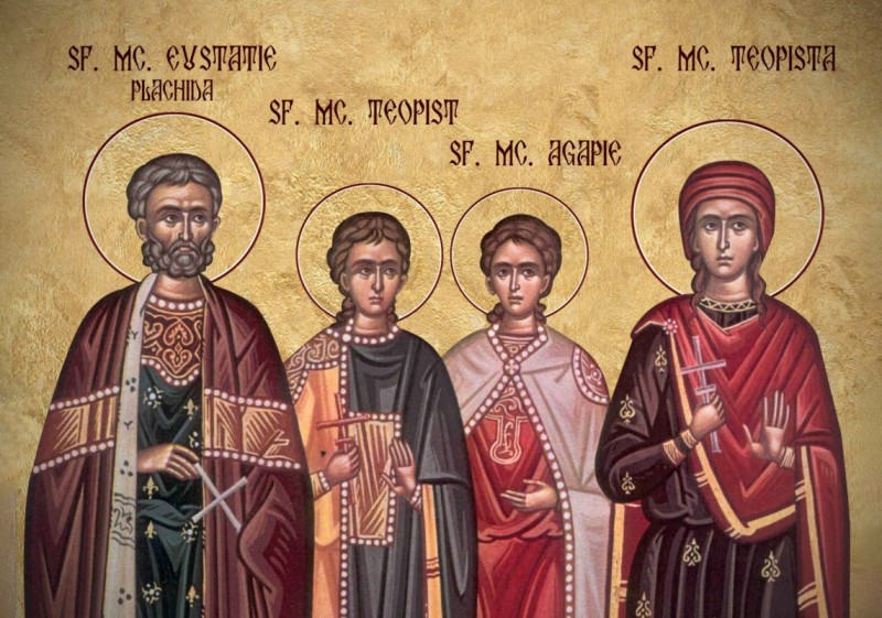 Calendar Ortodox: Sfinții Mari Mucenici Eustație şi soţia sa, Teopista, cu cei doi fii ai lor: Agapie şi Teopist