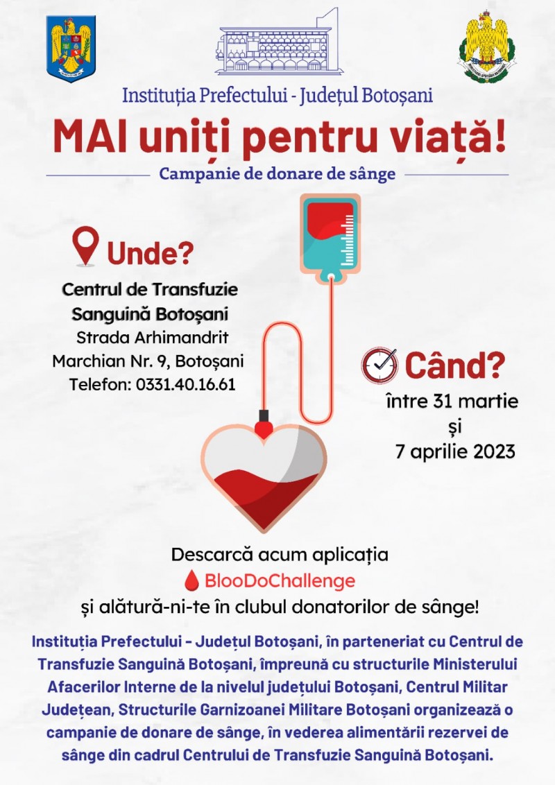 Campanie de donare de sânge demarată de instituțiile MAI și MApN