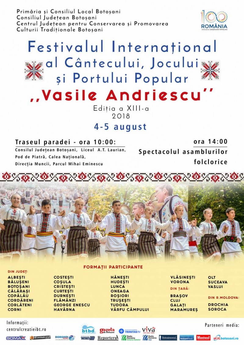 Festivalul Internaţional al Cântecului, Jocului şi Portului Popular și Festivalul Fanfarelor, în weekend, la Botoșani