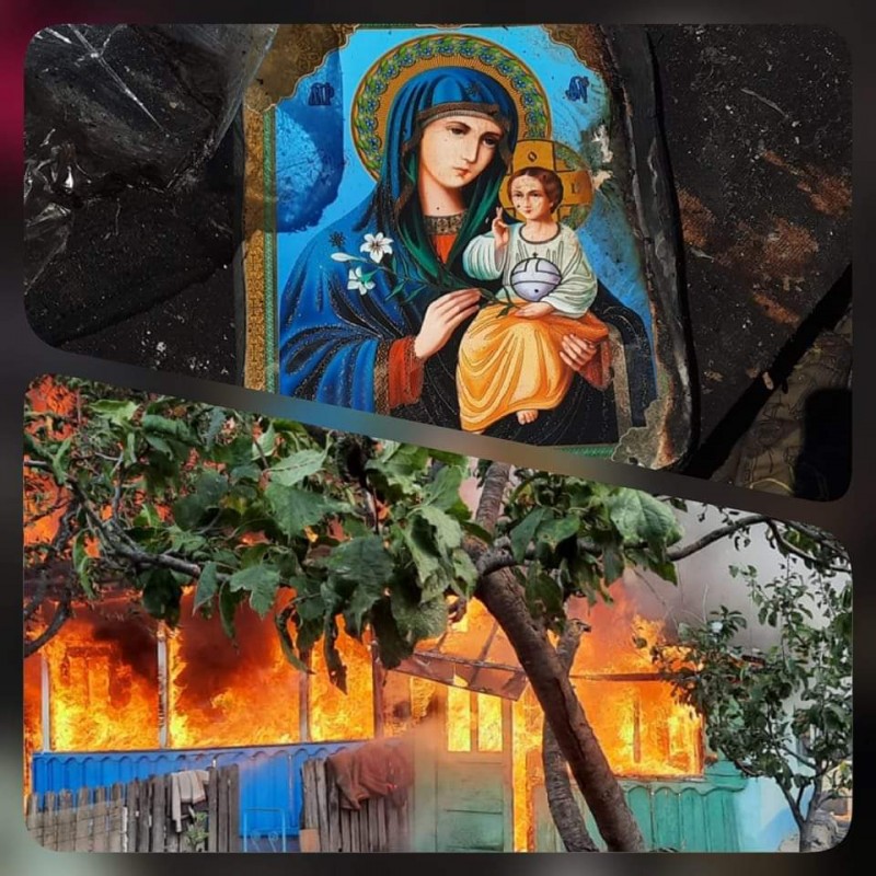 Icoană a Sfintei Maria, găsită intactă între ruinele unei case mistuite de flăcări. „Să o privim ca un semn”