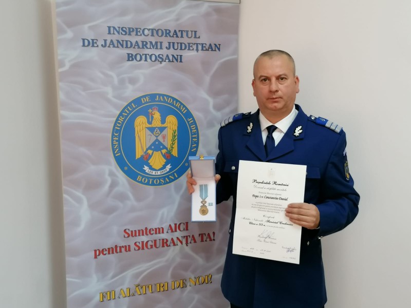 Jandarm botoșănean decorat de președintele României cu Medalia „Serviciul Credincios”