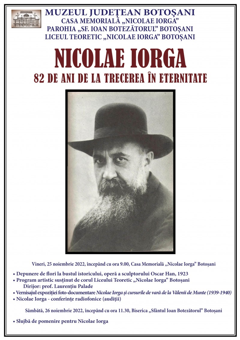 Manifestări de comemorare a 82 de ani de la trecerea în neființă a istoricului Nicolae Iorga