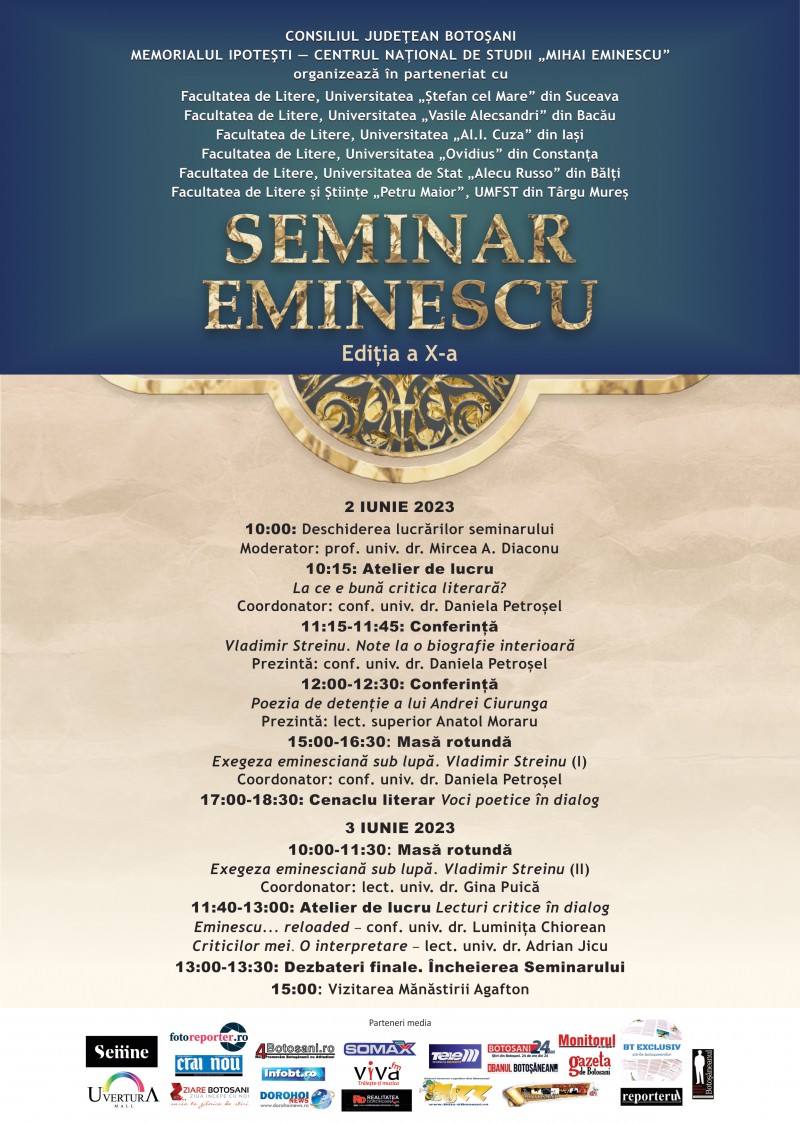 Memorialul Ipotești organizează a X-a ediție a Seminarului Eminescu