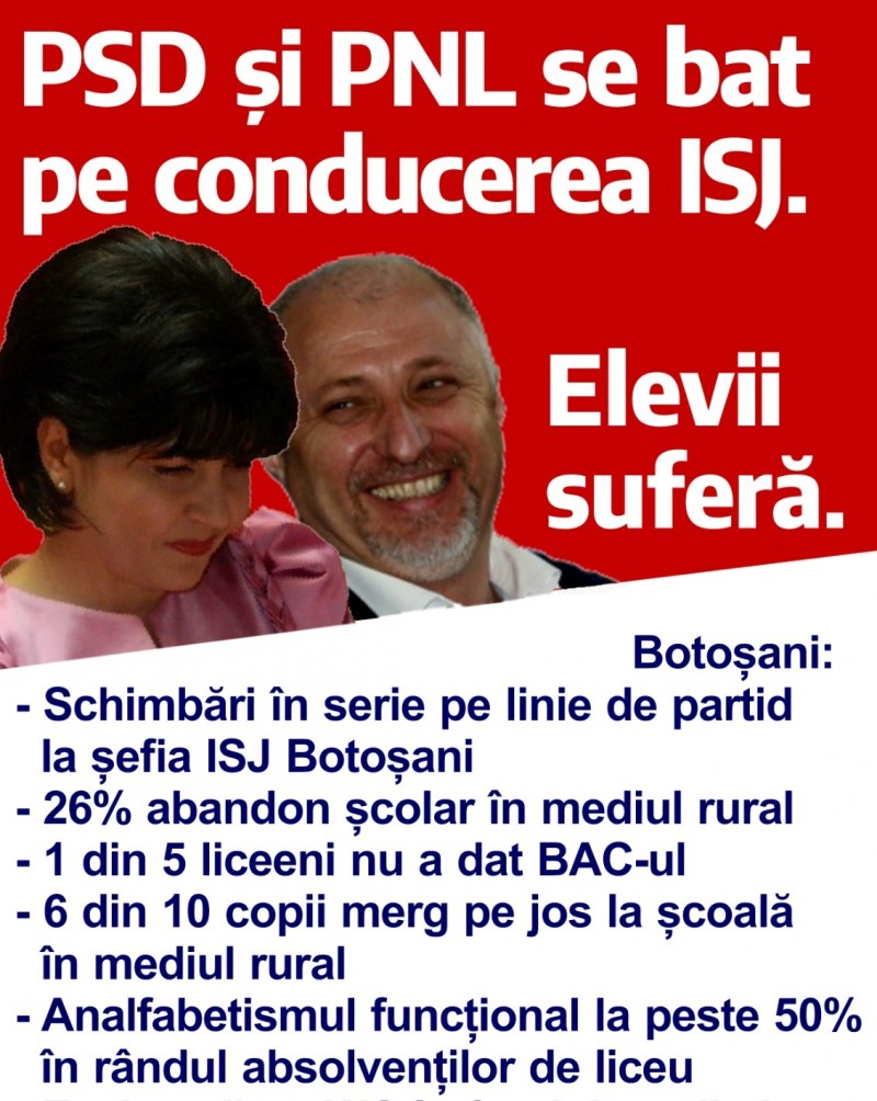 USR Botoșani: PSD și PNL se bat la sânge pe funcțiile de conducere ale IȘJ Botoșani. Educația copiilor noștri e ultima lor grijă